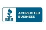 The Better Business Bureau (BBB) Accredited Business badge. The logo shows a stylized flame above the letters BBB, next to a blue rectangle with the words "ACCREDITED BUSINESS".