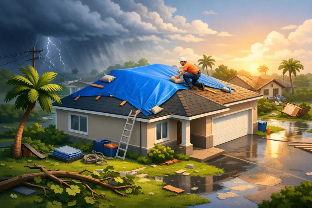 Storm Damage Roof Tarping After a Florida Storm